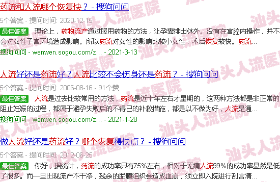 汕头药流和人流哪个恢复快